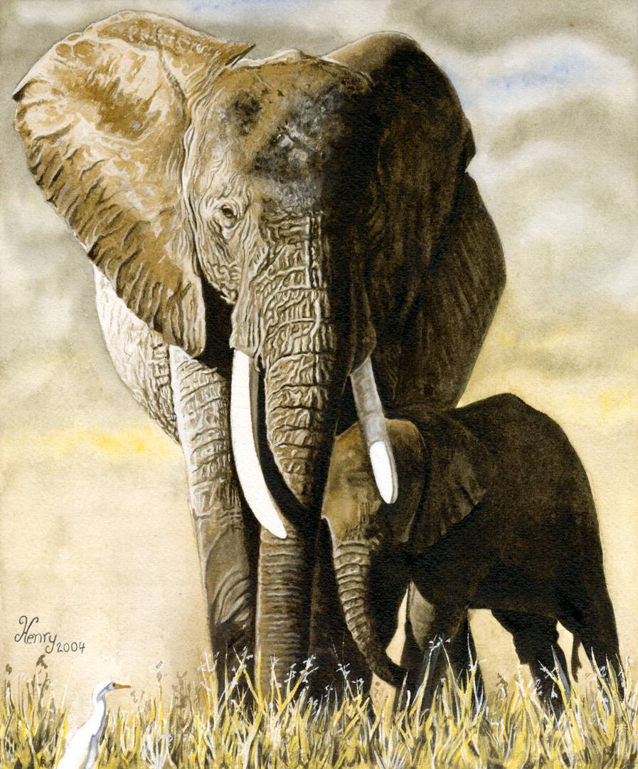 water color art called Mom's Elephant